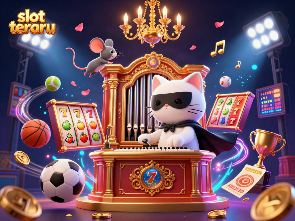 Engage with slot terbaru through a vibrant scene depicting spinning slot reels, lively athletes, and a magical casino ambiance.