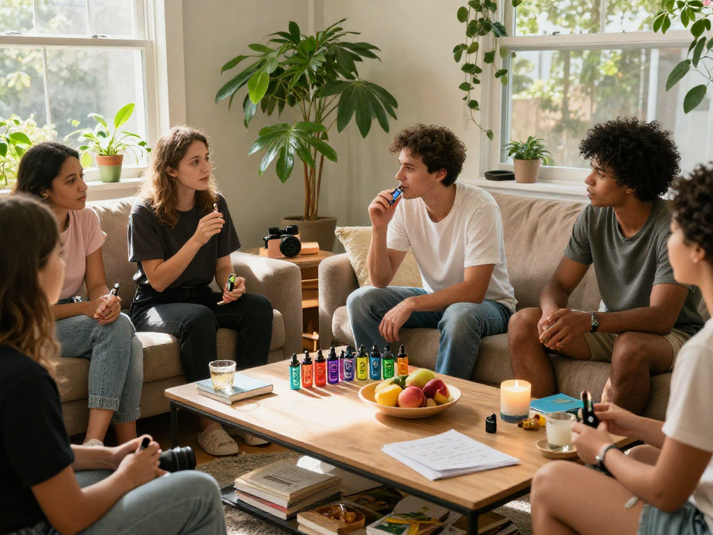 Experience the 10 10 Boys vape in a cozy setting with friends, showcasing premium cannabis quality and natural wellness.