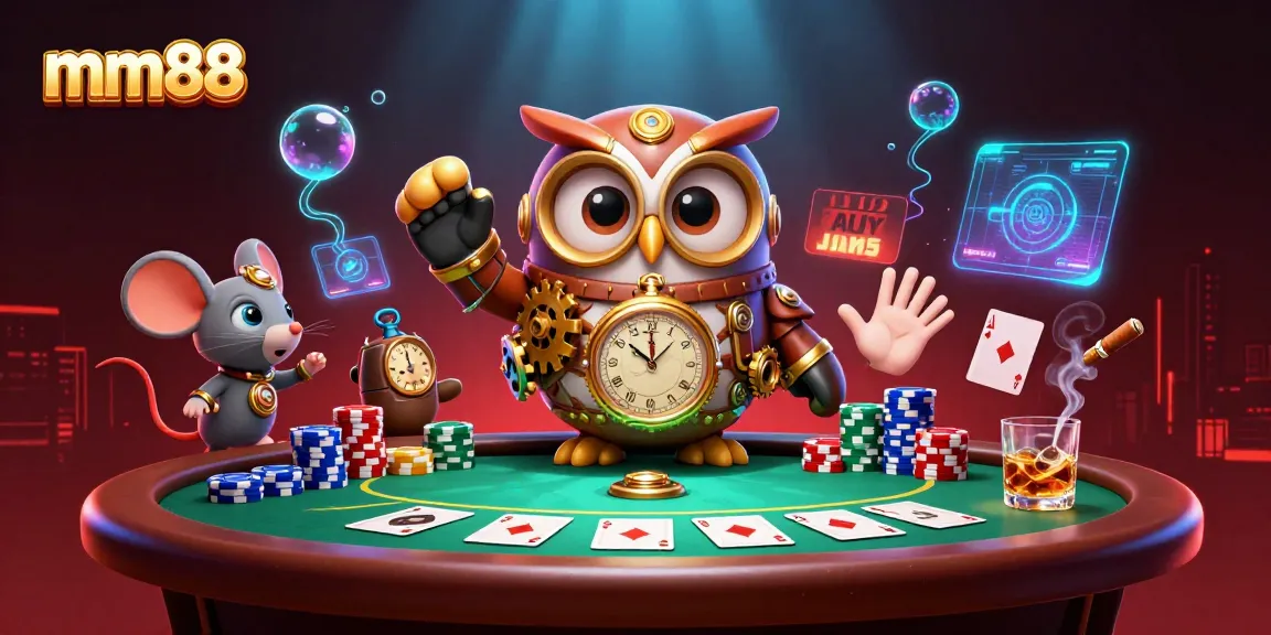 Engage with mm88’s vibrant casino atmosphere featuring a time-traveling owl and steampunk elements.