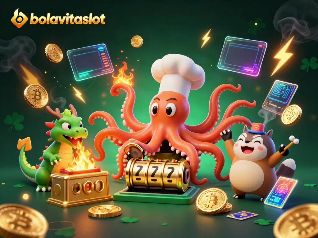 Experience thrilling gameplay at bolavitaslot with a vibrant 3D scene featuring golden slot reels.