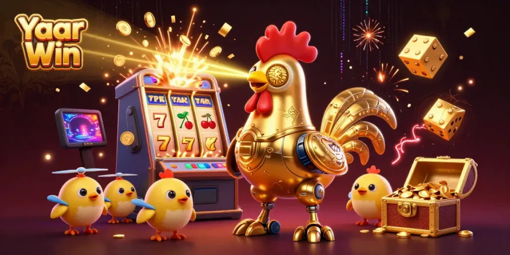 Experience Yaar Win's vibrant gaming universe, featuring animated characters and colorful casino elements.