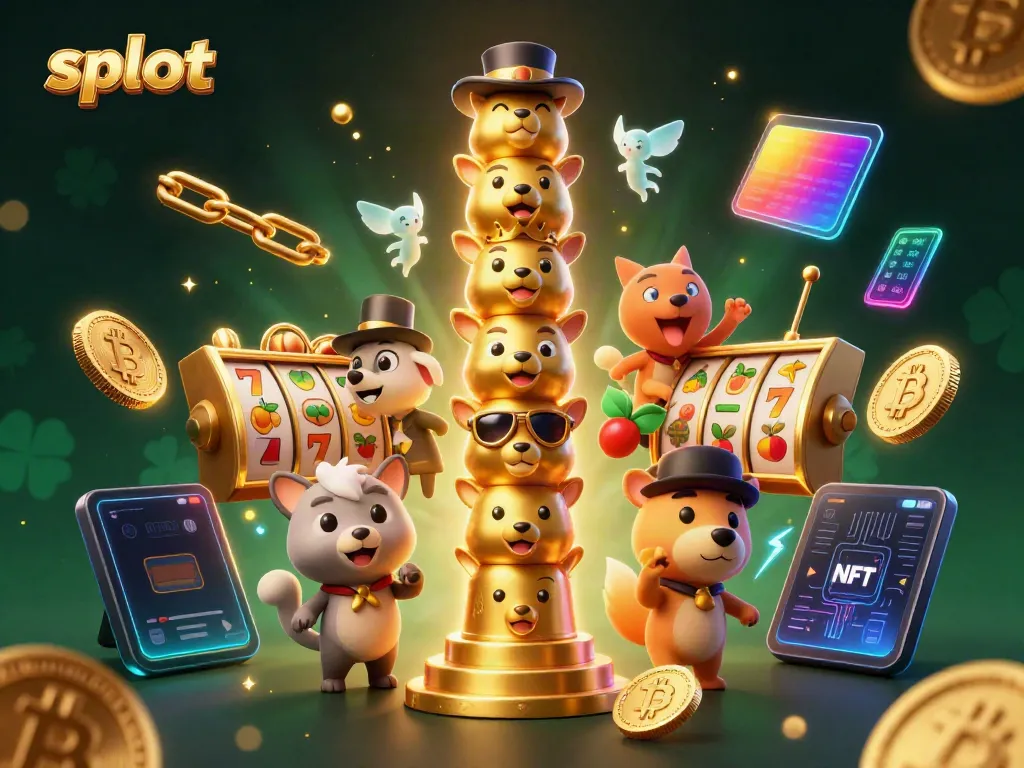 Bermain slot dengan gaya akrobatik dan keberuntungan, simbol buah dan jackpot mengelilingi.