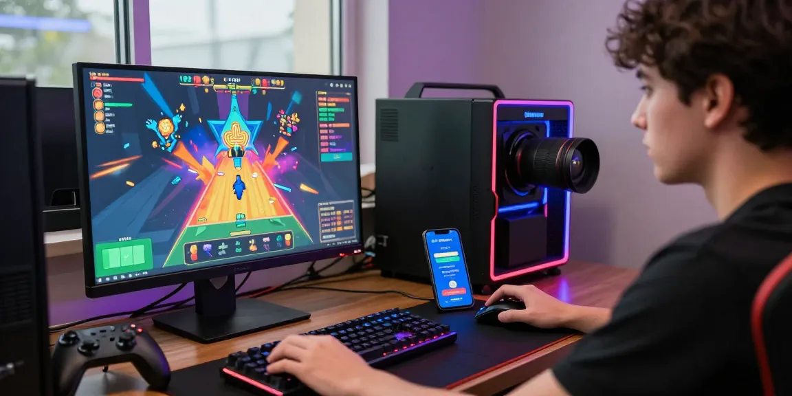Player engaging with aviator crash game on a vivid computer setup, showcasing excitement and the thrill of instant payouts.