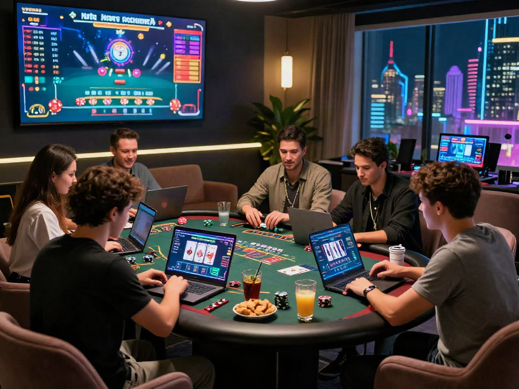 Teman bermain blackjack di luxury12 dengan suasana kasino modern yang cerah dan menarik.