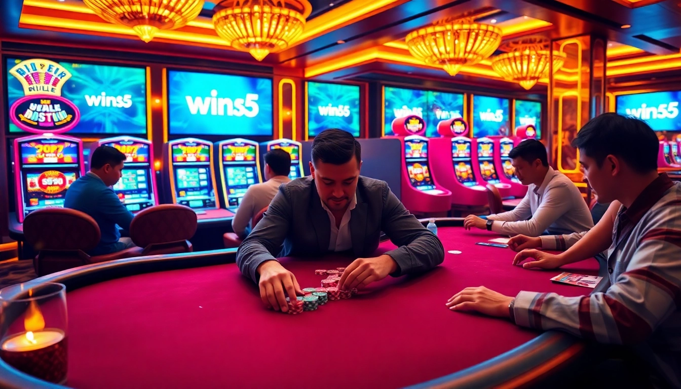 Experience win55 excitement at a vibrant casino table filled with enthusiastic players.