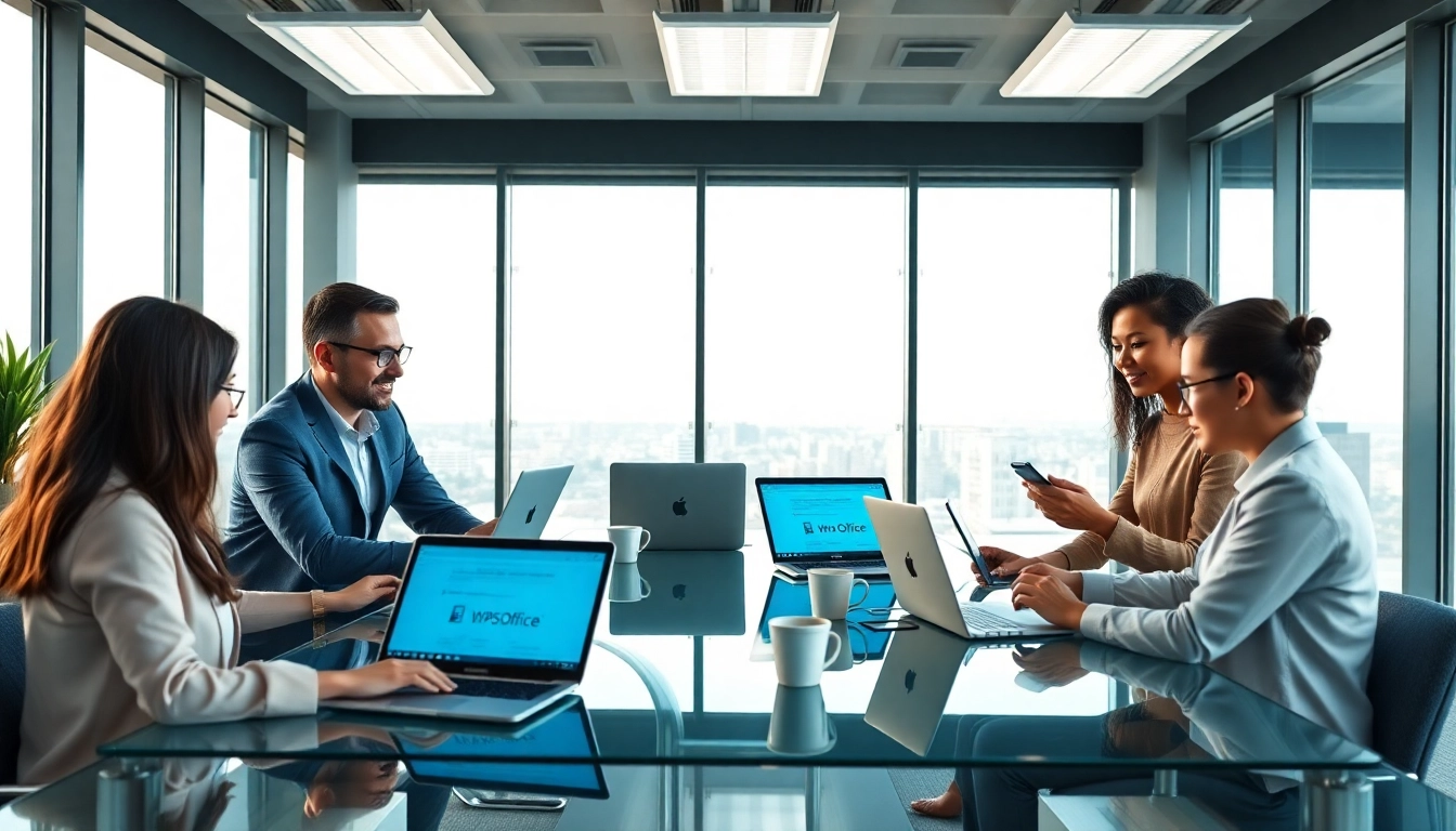 专业人士在现代办公环境中协作使用 WPS官网 软件。