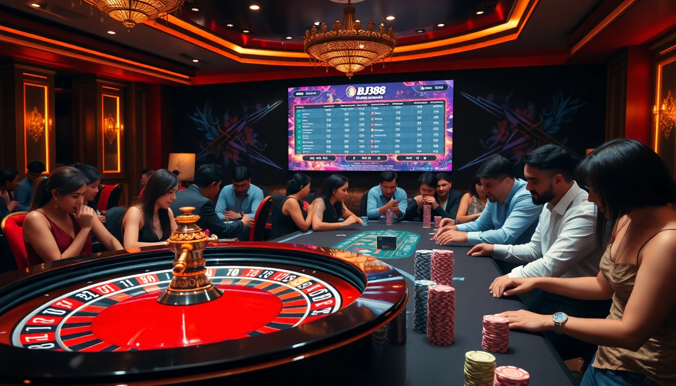 Players engaging in thrilling games at BJ388, showcasing a vibrant casino atmosphere.