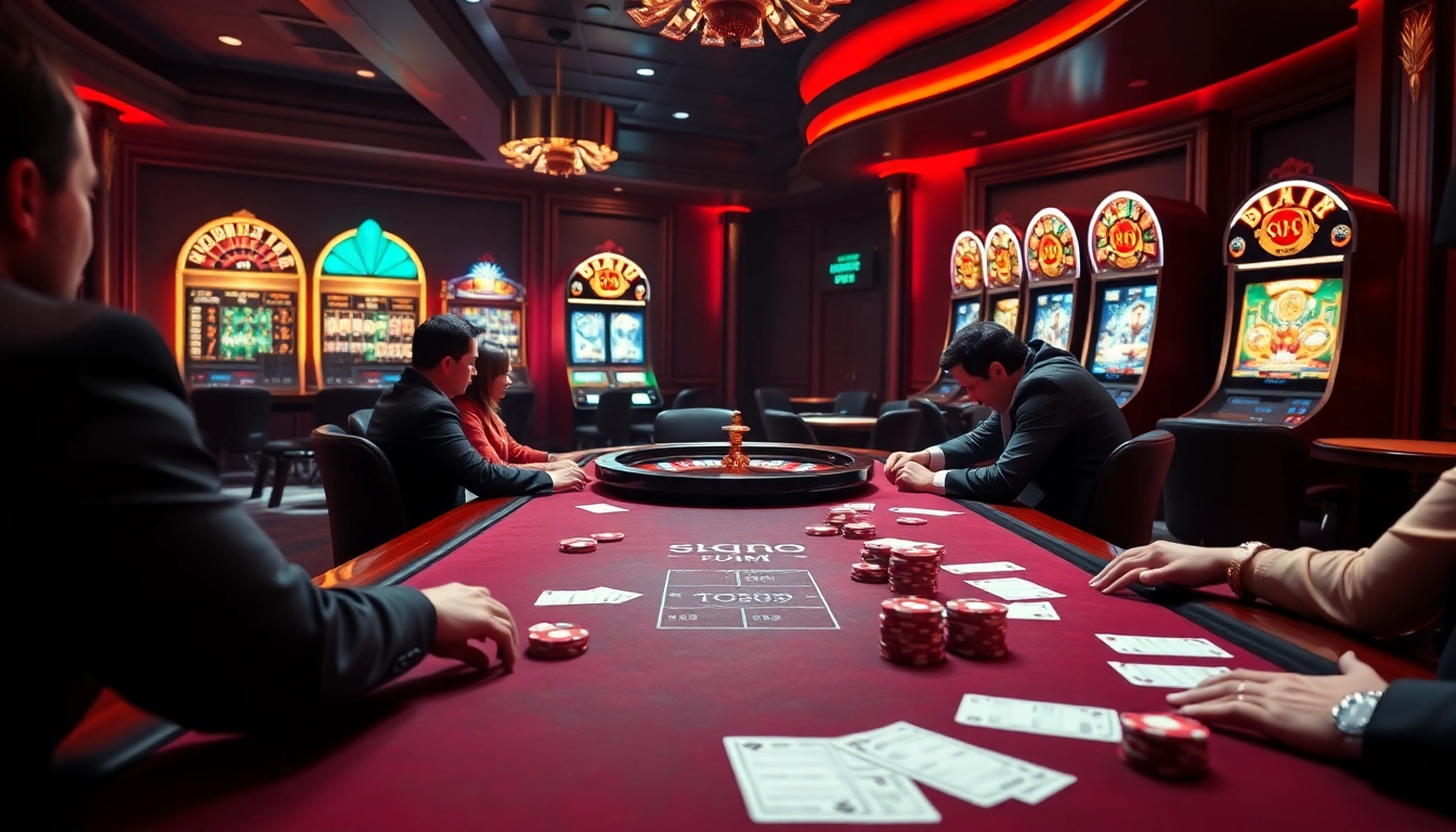Engage in thrilling poker games at Jogoluck Com surrounded by luxurious casino elements.