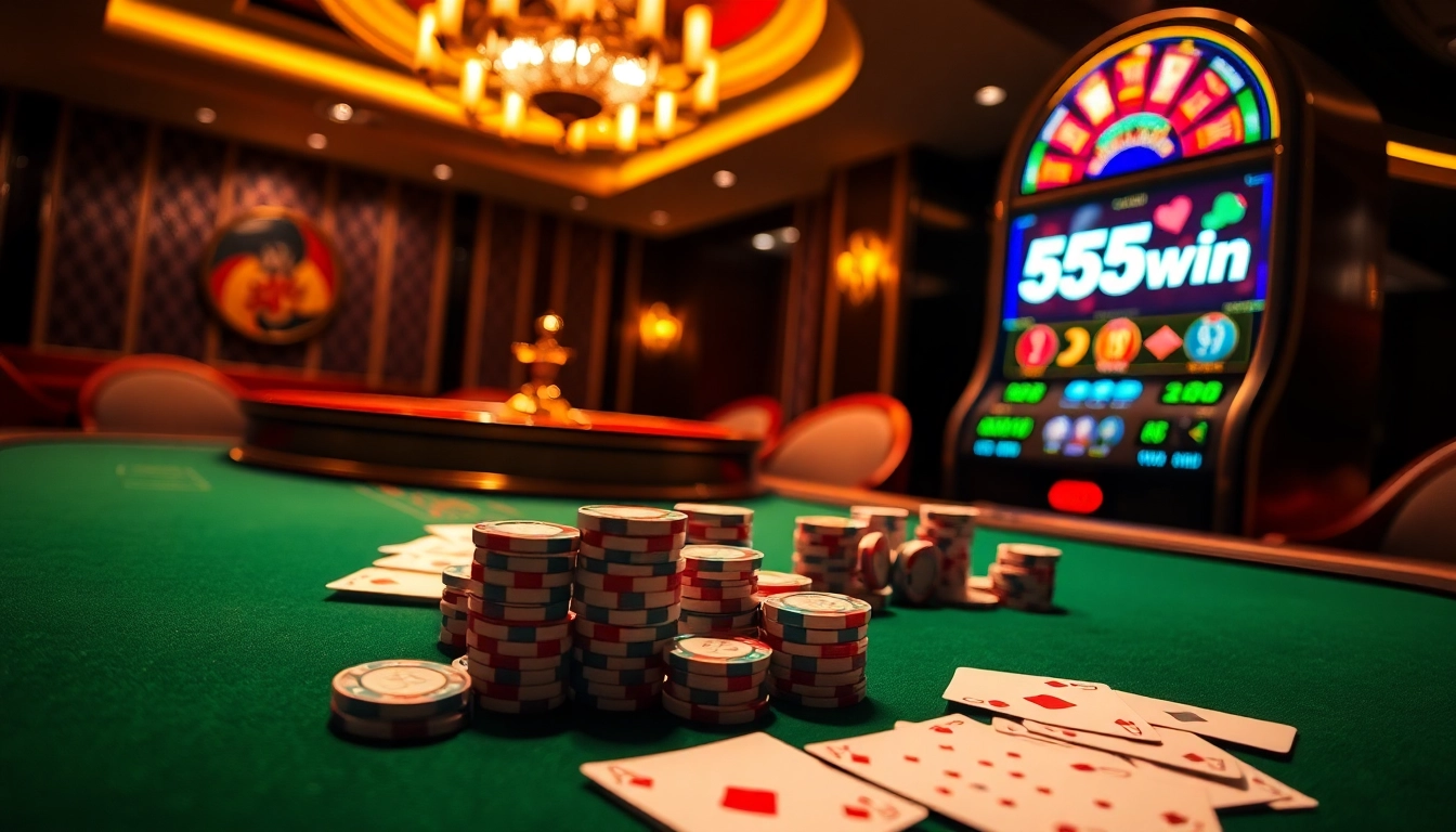 Experience excitement with 555win at a luxury casino gaming table.
