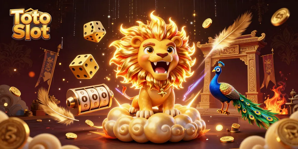 Engage with Toto Slot as a golden lion roars triumphantly amidst dynamic gaming elements.