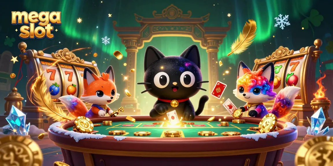 Mega slot menghadirkan suasana kasino dengan kucing hitam berbintang dan rubah nebula yang memikat, menambah daya tarik permainan.