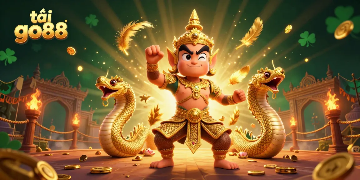 Join the action to tải go88 with this captivating illustration showcasing guardians and golden treasures.