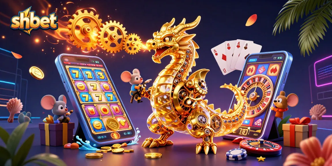 Engage with shbet's exciting games featuring a golden dragon and animated slot reels.