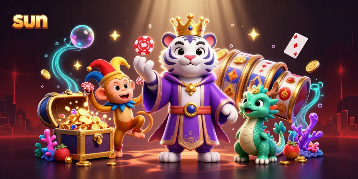 Spin the reels with the sun's vibrant charm, as the royal tiger and jester monkey join the casino action.