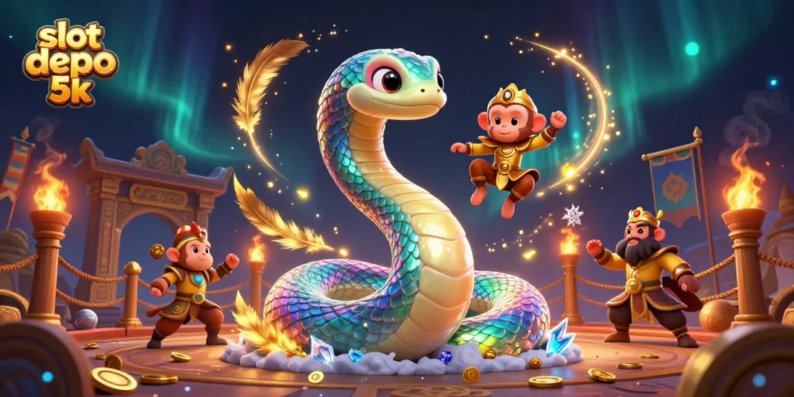 Experience thrilling gameplay at slot depo 5k with a mesmerizing rainbow serpent and gold coins.