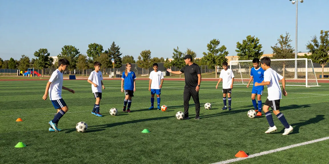 Exciting youth soccer practice at mequonsoccerclub.com with players training on green field.